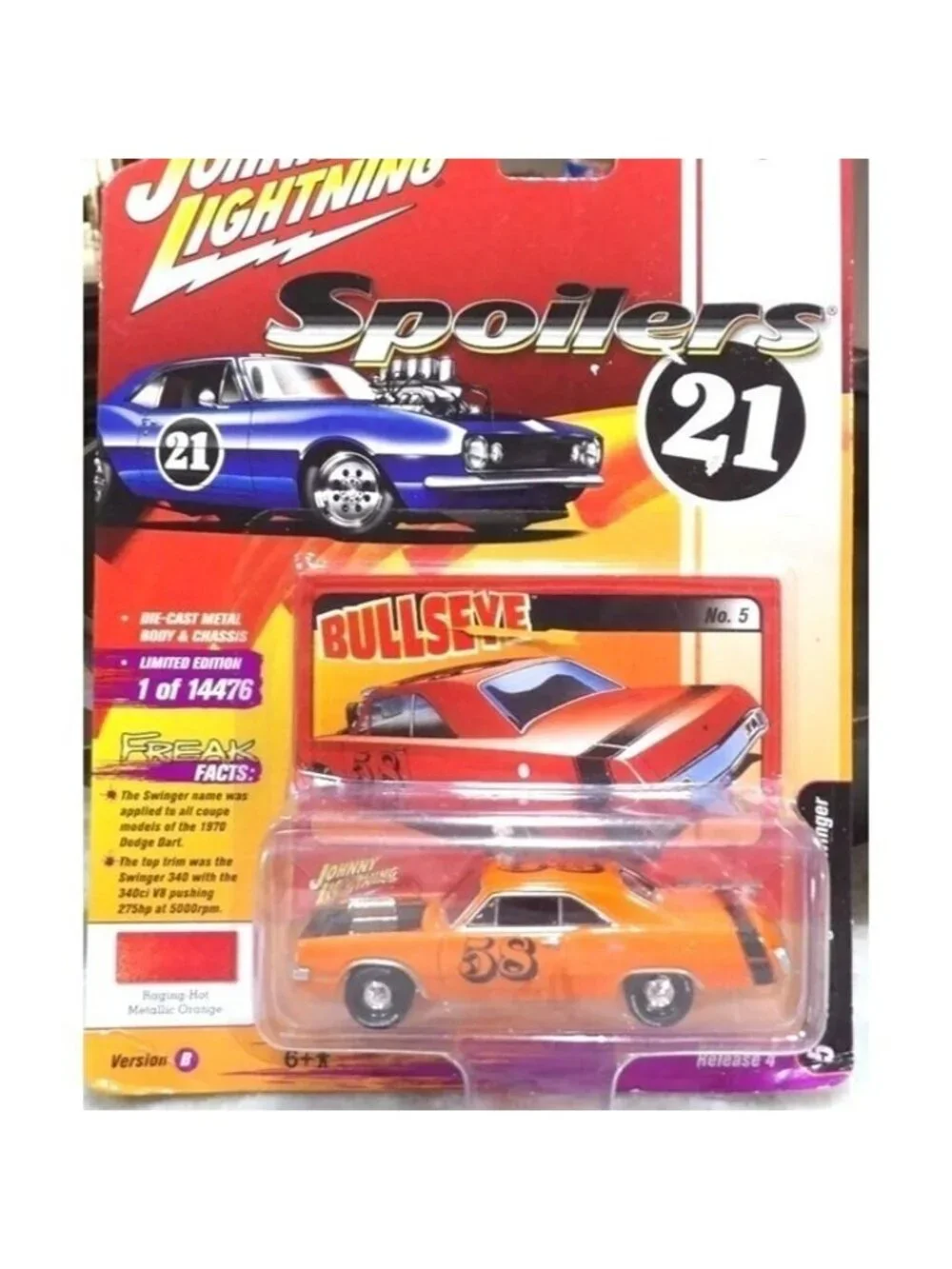 Die Cast Johnny Lightning Spoilers 1970 Dodge Dart Swinger Orange 1:64 Car